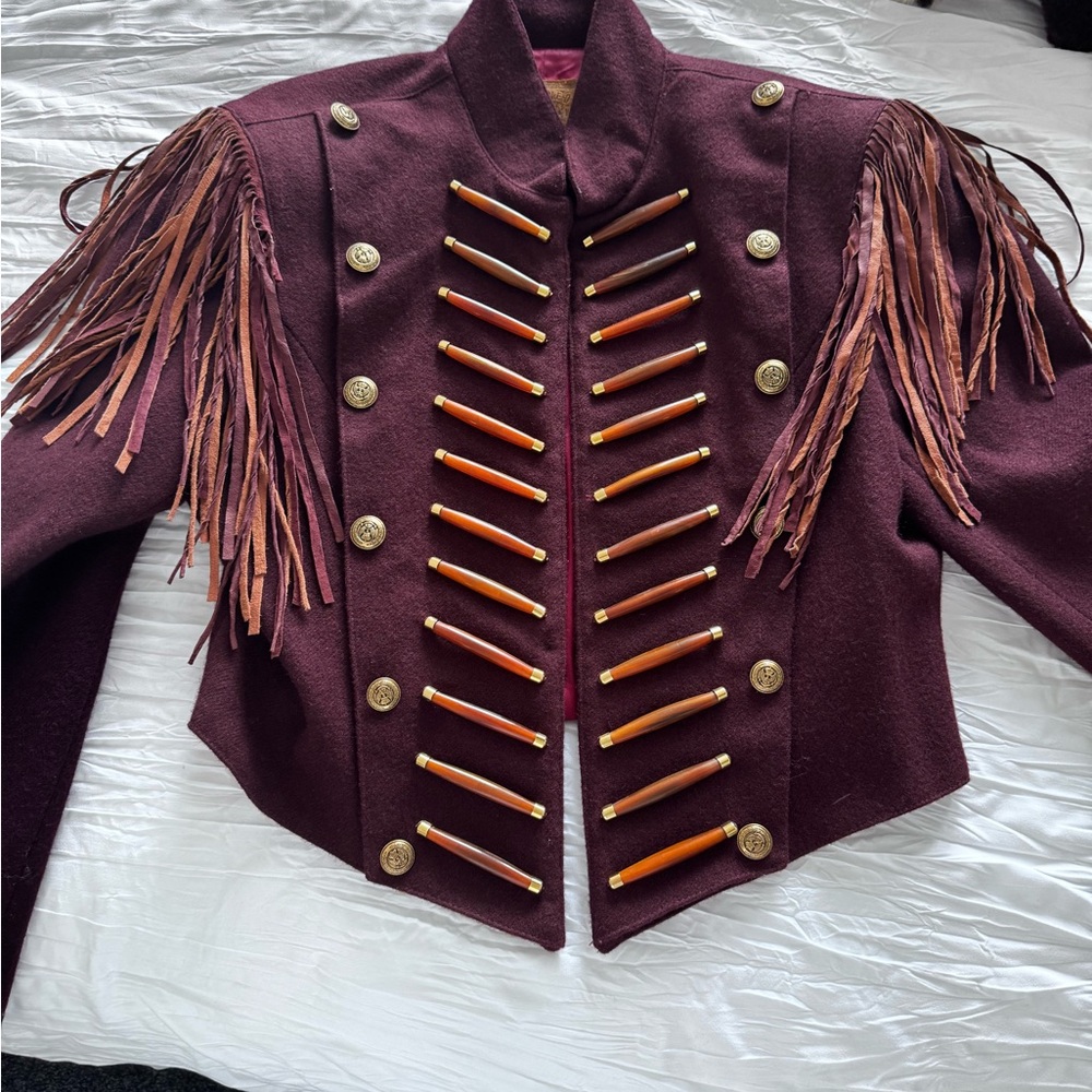 Stylish Burgundy Porcupine Quill Jacket